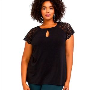Torrid Black Studio Knit Lace Sleeve Top